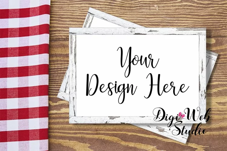 Flat Lay Wood Frames Mockup - White Wood Signs on Table