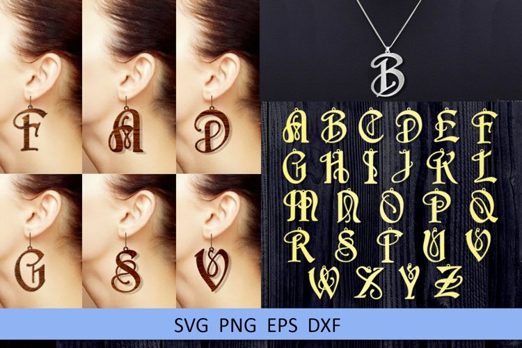 26 Leather earring svg Alphabet earrings Necklace example image 1