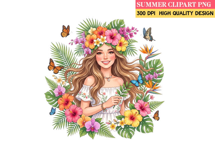 Summer Whimsical Clipart,Summer png,Beach Girl Clipart example image 1