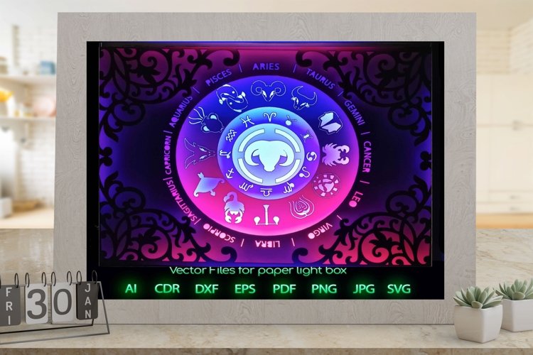 Zodiac sign aries Light box template , Paper or cardbo example image 1