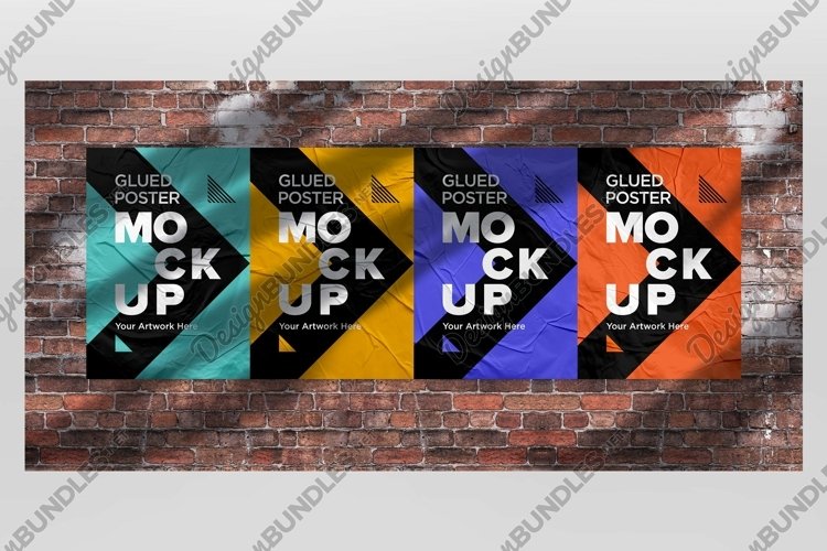 Glued and Crumpled Poster Mockup with Shadow Overlay example image 1