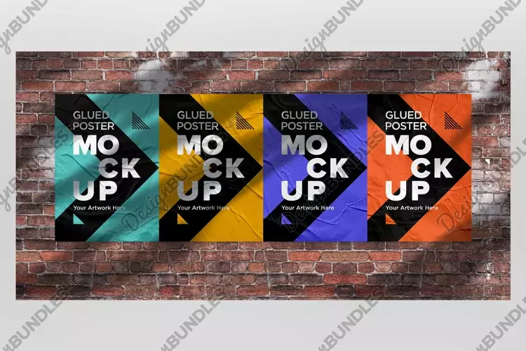 Glued and Crumpled Poster Mockup with Shadow Overlay