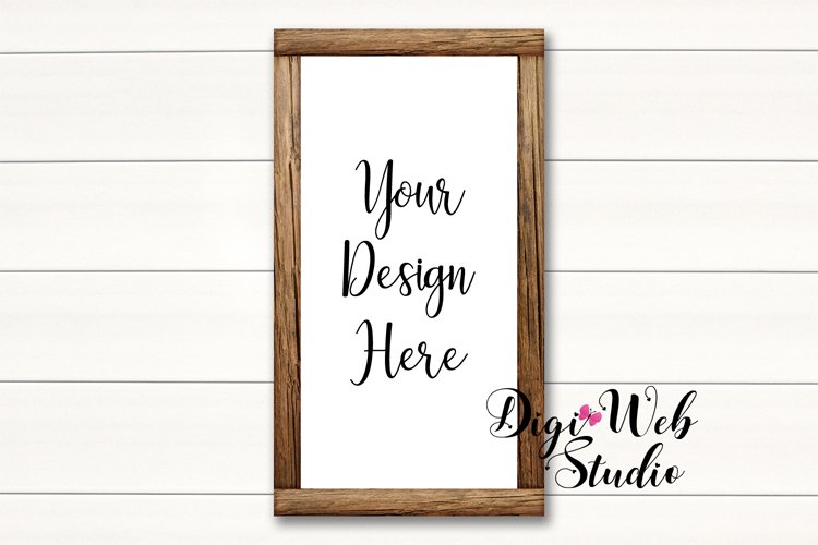 Wood Sign Mockup - Wood Frame on White Shiplap example image 1