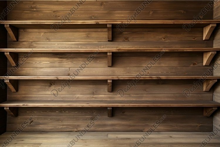 View of Rustic wooden shelves on wall