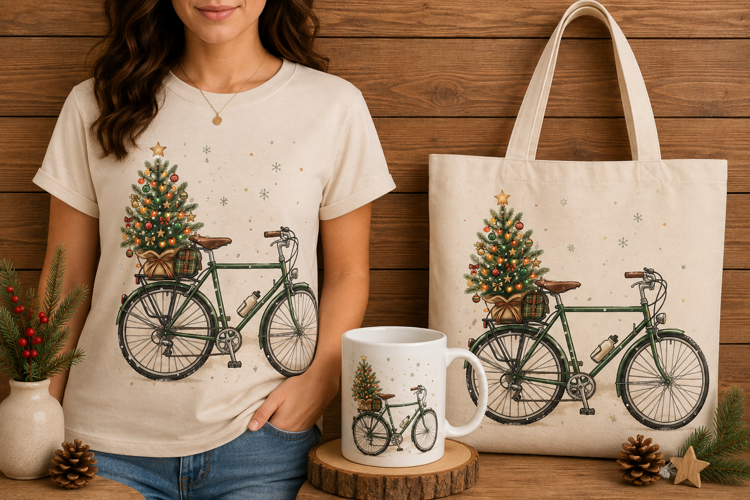Vintage Bicycle with Christmas Tree Holiday Design