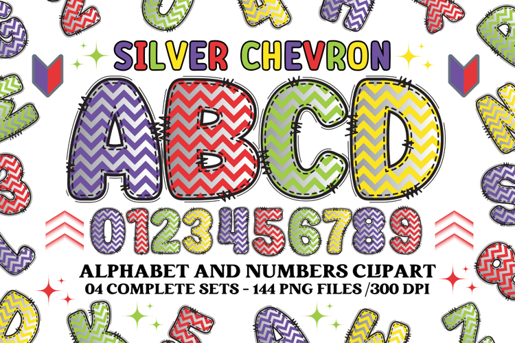 Chevron Patch Alphabet & Numbers PNG Clipart Bundle