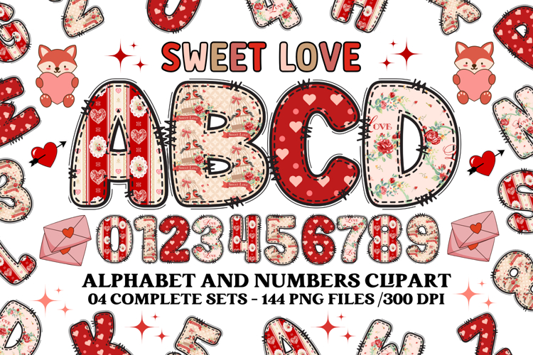 Valentine Alphabet Clip Art, valentines day letters doodle
