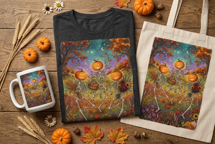 Pumpkin Skeleton Dance PNG | Vintage Halloween Autumn Art
