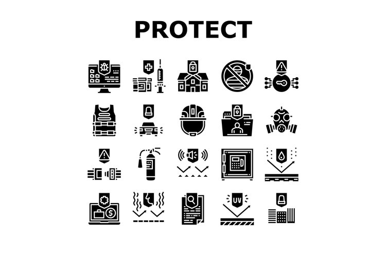 Protect Technology Collection Icons Set Vector Illustration