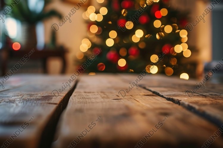 Empty Wooden Table in Cozy Festive Wallpaper Background
