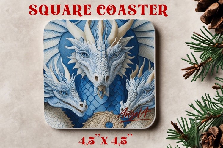 Chinoiserie square coaster sublimation / fantasy dragons PNG