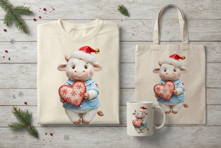 Christmas Nurse Cow Snowflake Heart Holiday Art Print example image 1