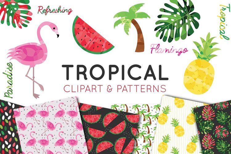 Tropical Jungle Clipart and Seamless Pattern Set example image 1