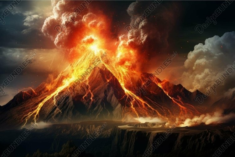Majestic volcano eruption at nightfall example image 1