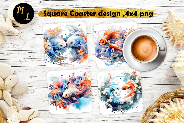 Watercolor Pisces Coaster design,Pisces Square Coaster png