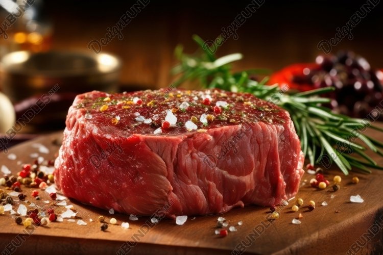 Raw Meat On A Wooden Board