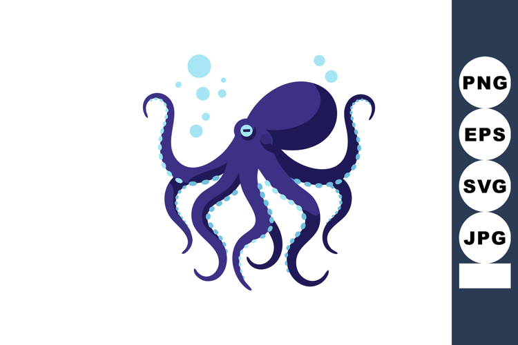 Octopus vector illustration with blue bubbles sea creature d