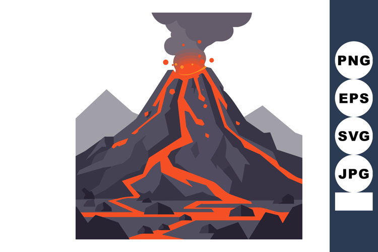 Erupting volcano with flowing lava and ash clouds natural di