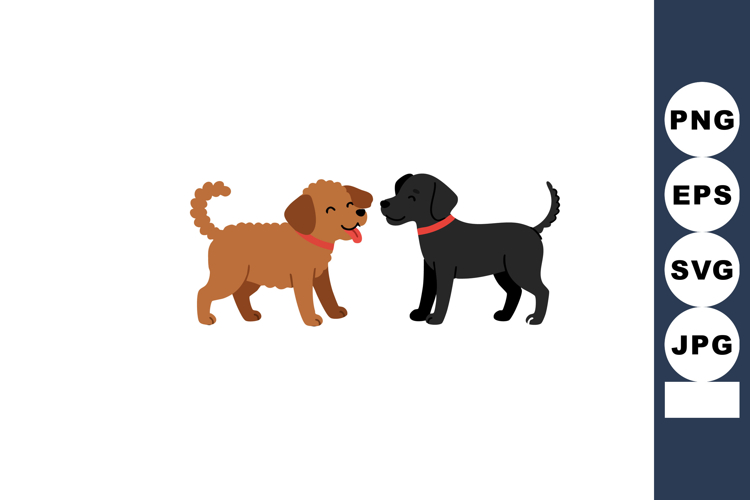 Two happy dogs facing each other with red collars vector ill