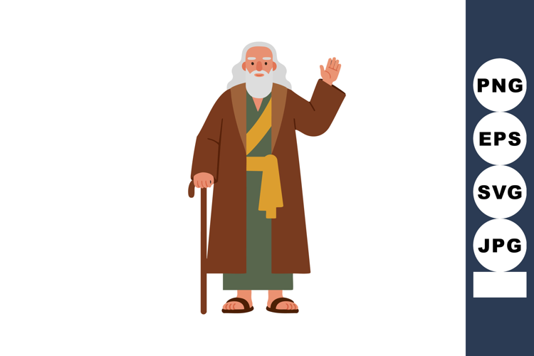 Elderly man with beard wearing brown coat and green robe wav