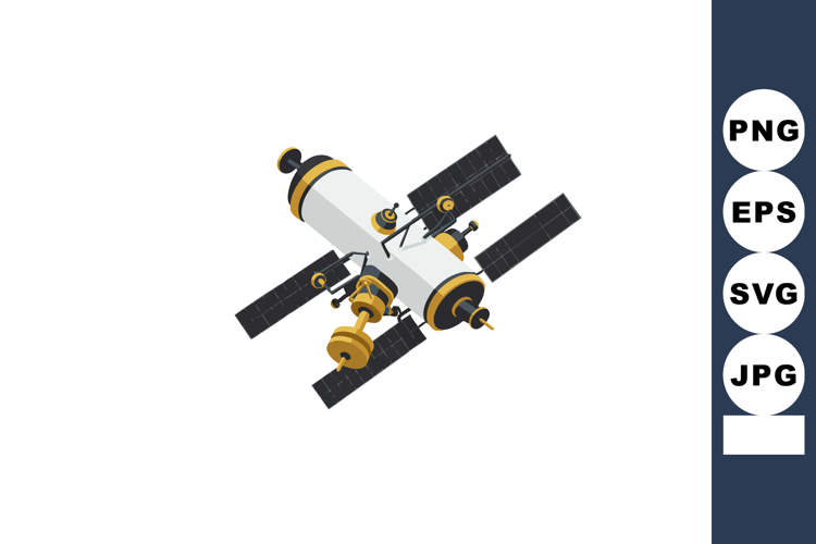 Space station satellite with solar panels and antennas vecto