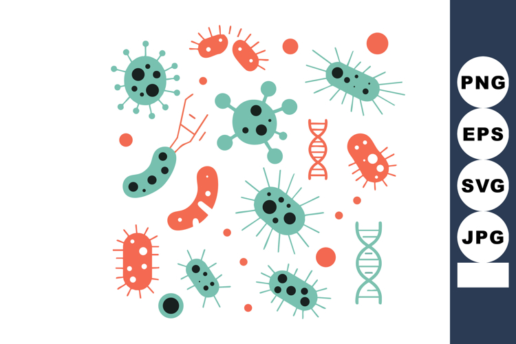 Colorful bacteria and virus vector illustration with dna str