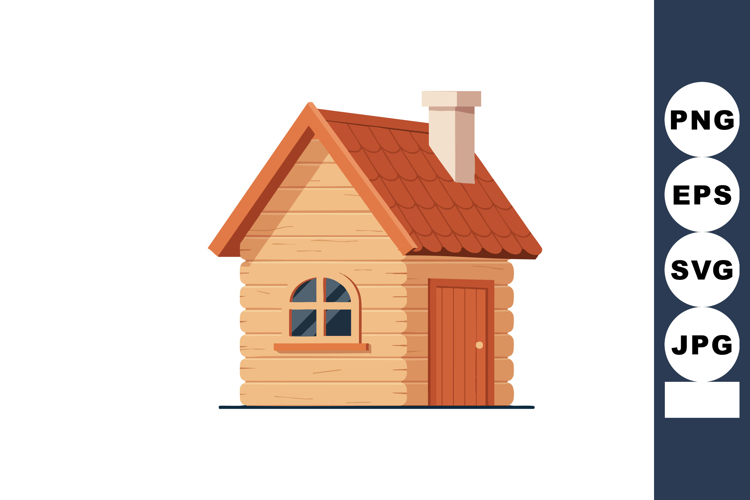 Wooden house with red roof and chimney vector illustration i