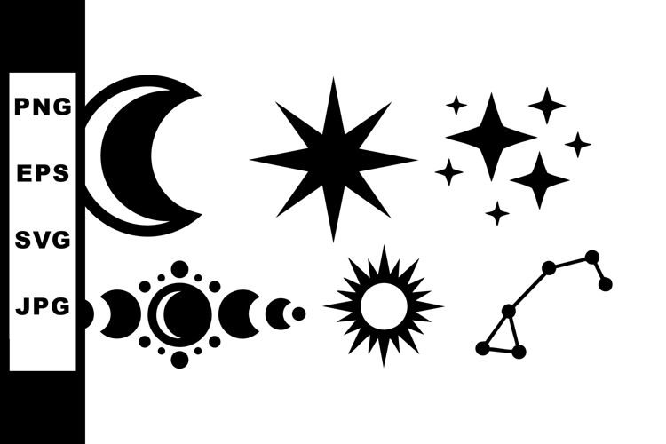 Celestial symbols vector set with moon stars sun and constel