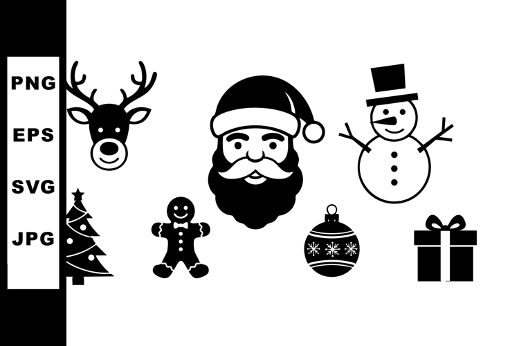 Christmas holiday icons including Santa Claus reindeer snowm