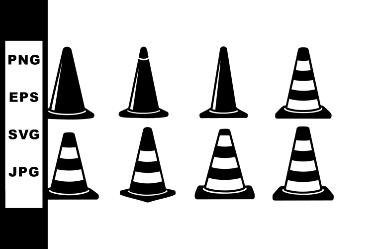 Traffic cones vector set with striped and solid safety desig