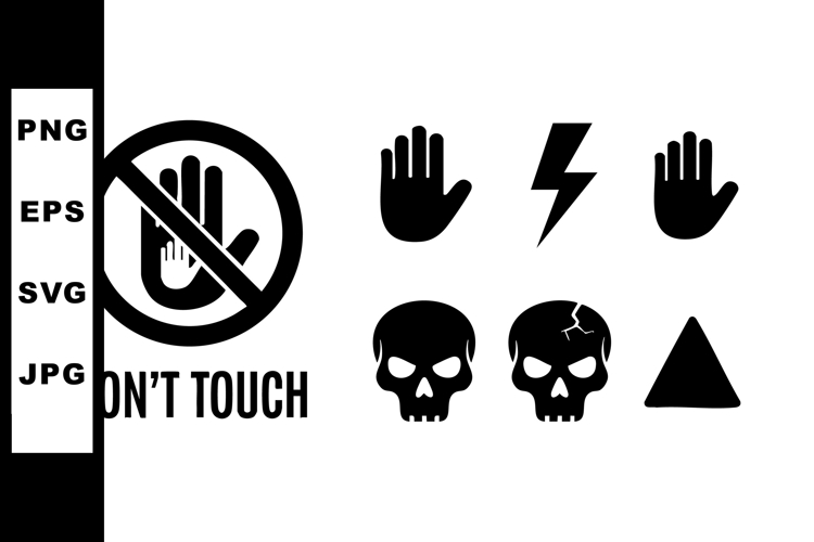 Safety Warning Symbols Including Do Not Touch Hand Skull Dan