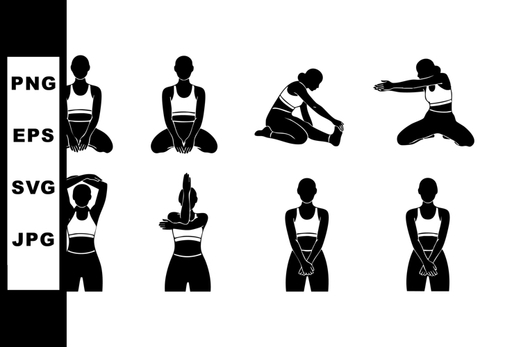 Yoga poses sequence exercise stretching silhouette vector il
