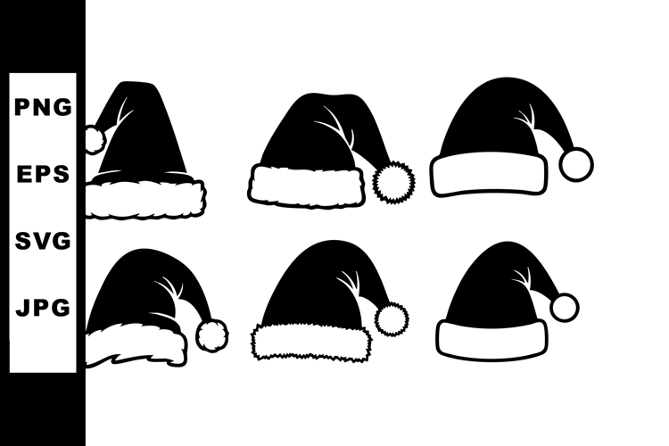 Santa hats black and white vector illustration with fluffy t