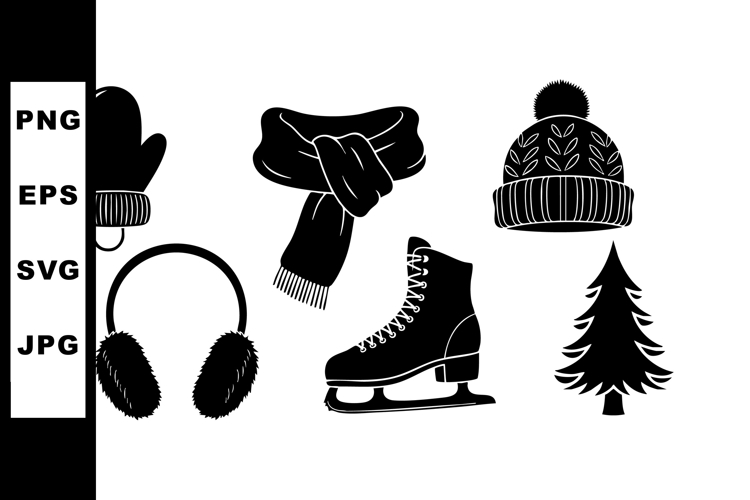 Winter clothing accessories vector including mitten scarf ha