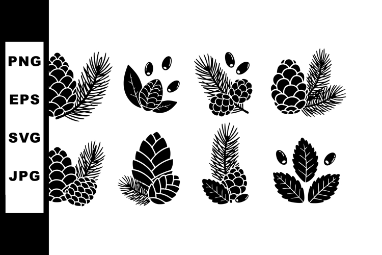 Pine cones and pine needles vector illustration black silhou