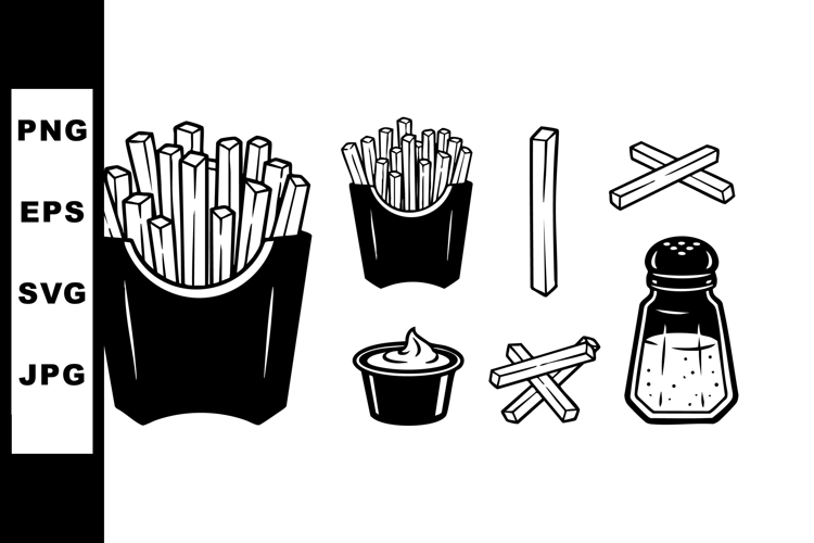 French fries with ketchup and salt shaker black and white ve