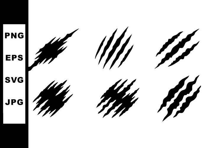 Set of six black claw scratch marks vector illustration with