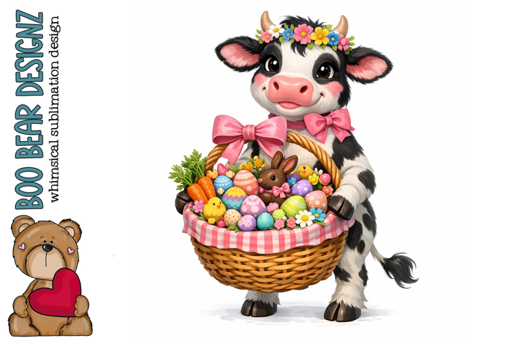 Whimsical Easter Cow Clipart