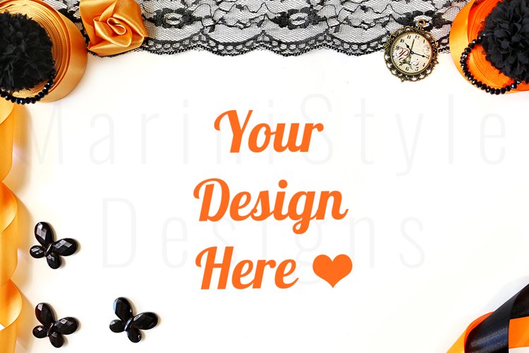 Feminine Styled Desktop Mockup, Black Orange Stock Photo 61