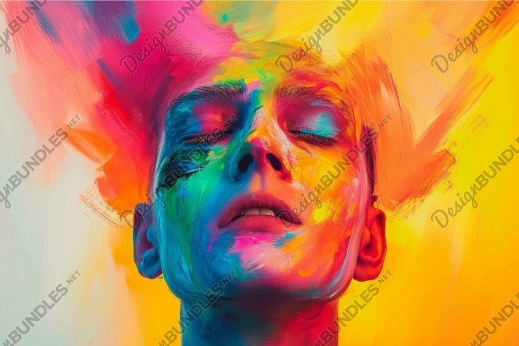 Radiant Colorful man head. Generate Ai