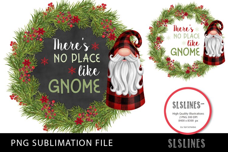 Christmas Gnomes Wreath Red Plaid PNG sublimation example image 1
