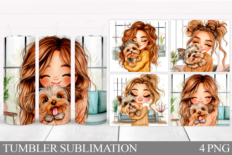 Girl and Dog Tumbler Design. Cute Dog Sublimation