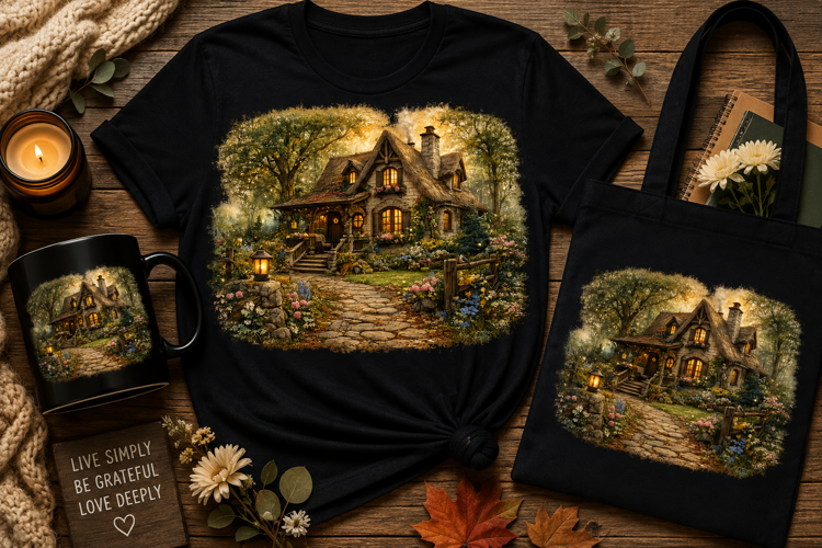 Cozy Cottage PNG | Rustic Cottagecore Sublimation Design