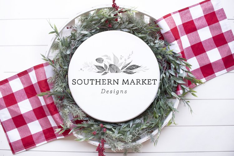 Christmas White Wood Round Sign Mock Up Styled Photography example image 1