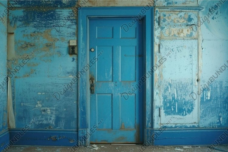 Vintage blue wooden door with peeling paint