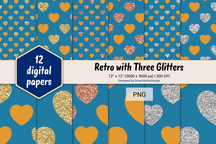 Hearts Retro with Three Glitters Color Combo #37 example image 1