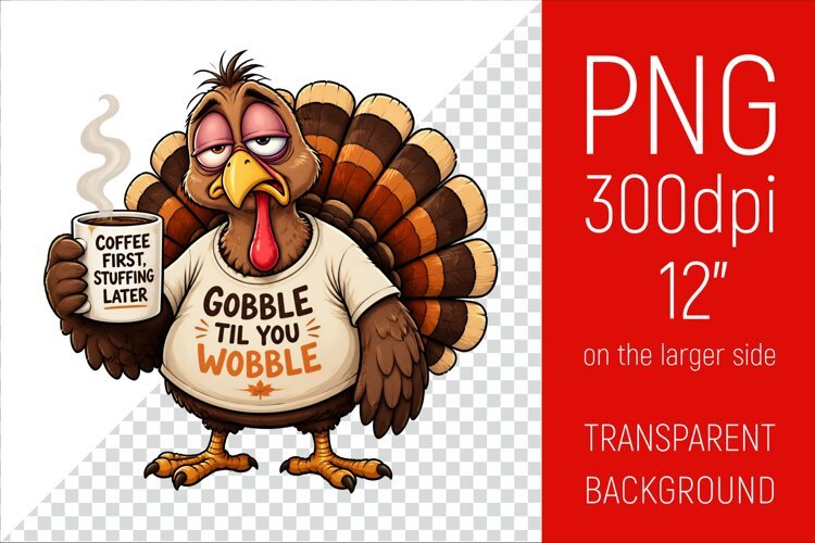 Funny Morning Coffee Turkey | Thanksgiving Clipart example image 1