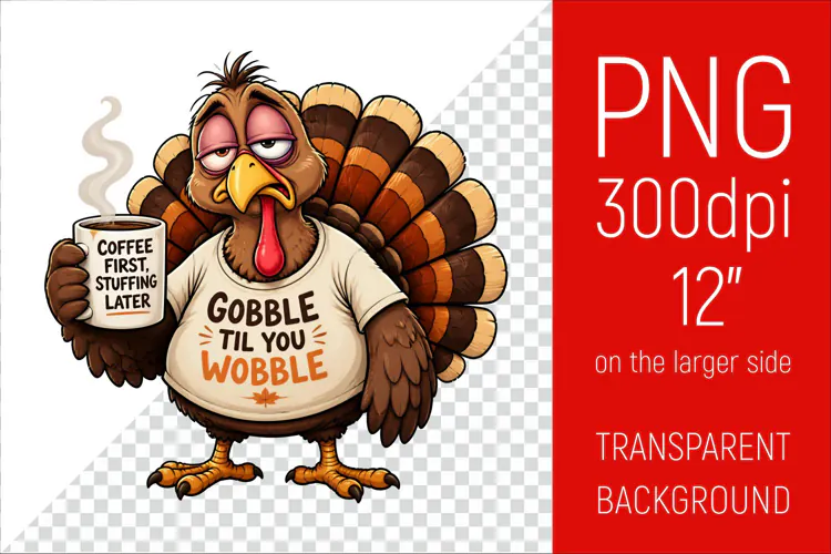 Funny Morning Coffee Turkey | Thanksgiving Clipart
