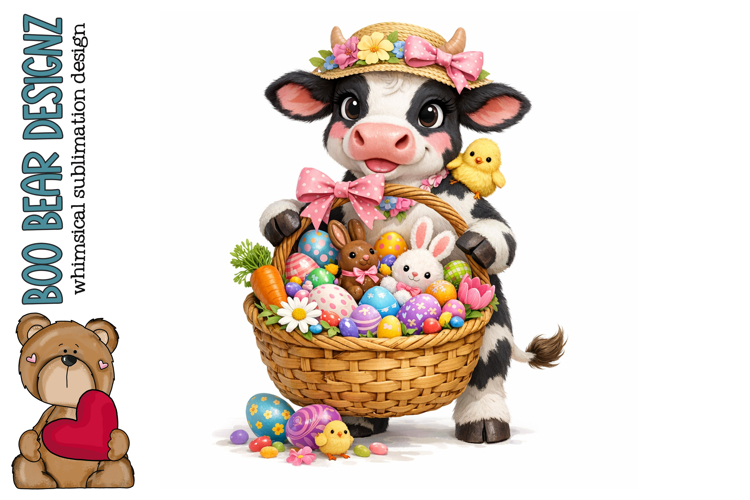 Whimsical Easter Cow Clipart