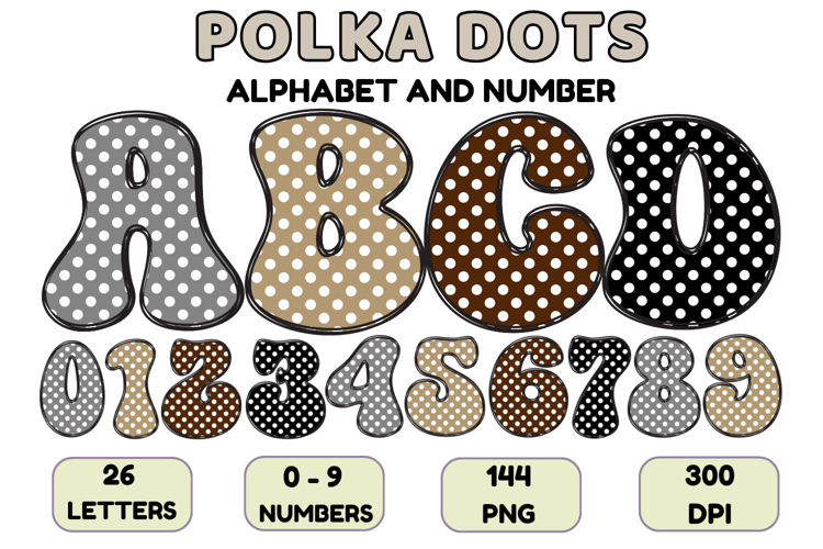 Polka Dots Alphabet Letters & Numbers Clipart PNG 300DPI